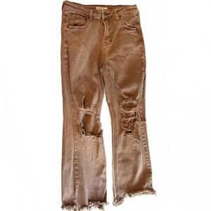 Risen Jeans Distressed Brown Straight Leg Jeans Size 7/28 Street Grunge Earthy